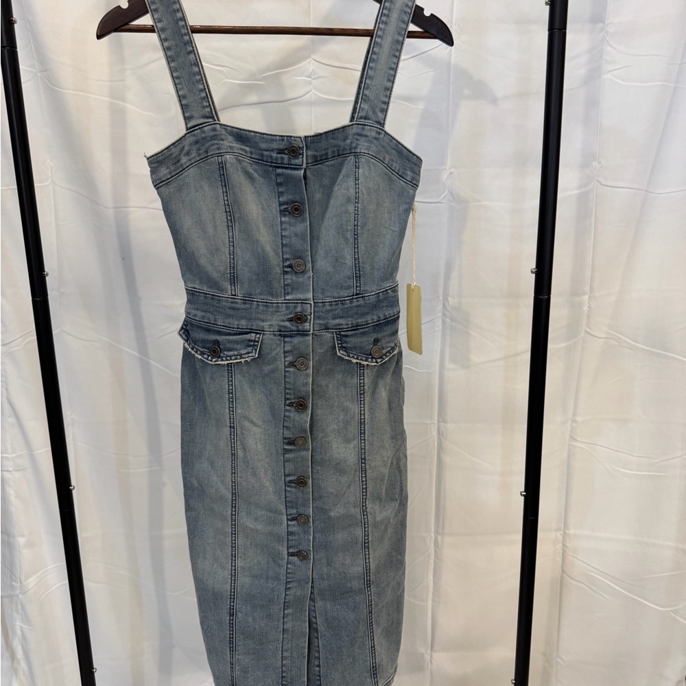 Indigo Rein Light Blue Denim Midi Dress with Button Front